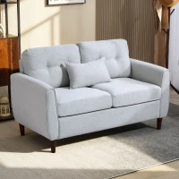 HOMCOM 2 Seater Sofa with Spring Cushion, Fabric Sofa with Wooden Legs, Modern Love Seat for Living Room, 140cm Width Tufted Couch for Bedroom, Light Grey(m-1)
