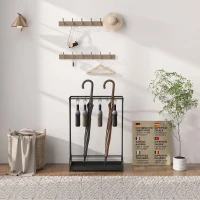 Suport de Umbrele HOMCOM cu Tavă pentru Apa, 21 de Orificii și 24 de Cârlige pentru Umbrelă, din Oțel, 50x24x68 cm, Negru(m-9)