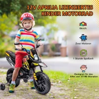 AIYAPLAY 12V kinder-motorfiets met steunwielen, LED-lichten, muziek, USB, elektrische motorfiets voor jongens en meisjes, geel(m-4)