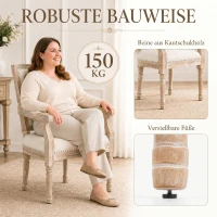 HOMCOM Eetkamerstoel in Franse Landelijke Stijl, Decoratieve Nagels, Rubberhout, Crème, 54,5 x 59 x 96 cm(m-6)