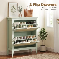 HOMCOM Narrow Shoe Cabinet, Boho Slim Shoe Storage Cabinet with 2 Flip Drawers, Holds 14 Pairs, Light Green(m-5)