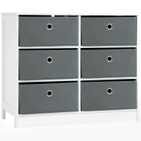 HOMCOM Chests of Drawer, Fabric Dresser Storage Cabinet with 6 Drawers for Bedroom, Living Room and Hallway, White and Grey(m-1)