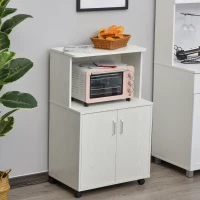 HOMCOM Kitchen Storage Unit, Modern Microwave Stand Trolley Cart, Sideboard with Cabinet,  Locking Wheels, Shelf for Living Room, Dining Room, White(m-2)