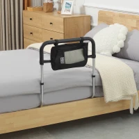 HOMCOM Barre d'appui lit barrière sécurisée protection poignée réglable 5 hauteurs pochette rangement 87Lx51,5lx45-55H cm(m-2)