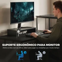 HOMCOM Mesa Gaming Dupla de 244 cm com Estação de Carga Portos USB Suportes para Monitor Gavetas de Tecido Preto(m-6)