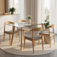 HOMCOM Mesa de Comedor Rectangular Moderna para 6 Personas Superficie de Vidrio Templado 150x75x76 cm Transparente(m-7)