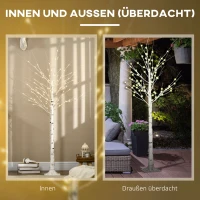 HOMCOM kunstboom, kunsberk, met LED-verlichting, warm wit, realistisch, witte bast, 22 x 22 x 180 cm(m-7)
