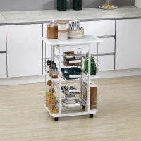 HOMCOM Carrello da Cucina con Cassetto, 4 Cesti e 4 Ripiani, in Metallo, Ceramica e Legno, 57x37x83 cm, Bianco(m-2)