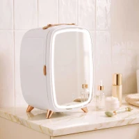 HOMCOM Skincare Refrigerator, 6L Mini Cosmetic Fridge with LED Mirror, Cooling Function for Bedroom, Skincare, Office, White(m-9)
