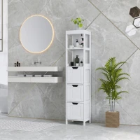 HOMCOM Badkamerkast met 3 Laden en 2 Open Schappen, Smalle Opbergkast voor Kleine Badkamer, Waterafstotend Materiaal, Wit(m-7)