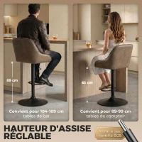 HOMCOM Lot de 2 Tabourets de Bar, Tabourets Hauts Cuisine avec Siège Pivotant et Hauteur Réglable, Marron Foncé(m-5)