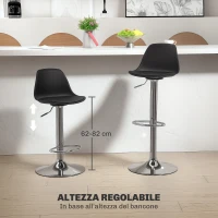 HOMCOM Set 2 Sgabelli da Bar con Schienale e Poggiapiedi, in PP, Pelle PU e Acciaio, 41x42x82-104 cm, Nero(m-5)