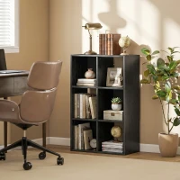 HOMCOM Industrial Style Storage Shelf, Bookcase, Bookshelf with 6 Compartments, for Living Room, Home Study, Black Wood Effect(m-2)