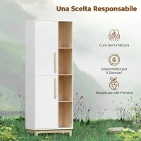 HOMCOM Mobile Bagno Alto, Mobiletto Bagno Salvaspazio con 2 Ante e 4 Ripiani Aperti, Ripiani Regolabili, per Lavanderia, 62.5x35x176 cm, Bianco(m-6)