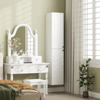 HOMCOM Wandgemonteerde badkamerkast, gelakte afwerking, 6 planken, MDF, Wit(m-9)