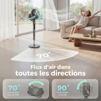 HOMCOM Ventilateur sur pied silencieux 20 dB, oscillation automatique 70°+90°, 12 vitesses, lumière LED et minuterie 12H(m-6)