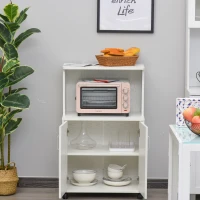 HOMCOM Kitchen Storage Unit, Modern Microwave Stand Trolley Cart, Sideboard with Cabinet,  Locking Wheels, Shelf for Living Room, Dining Room, White(m-8)