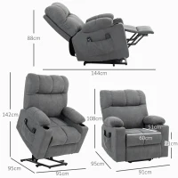 HOMCOM Seniorenfauteuil met opsta-hulp, ligfunctie, incl. afstandsbediening, 144 cm x 91 cm x 88 cm, Grijs(m-3)