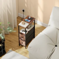 HOMCOM Side Table, Narrow Bedside Table with Charging Station, 2 Drawers, AC Outlet and 2 USB Ports for Living Room, Bedroom(m-10)