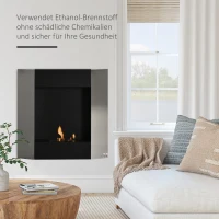 HOMCOM ethanolhaard bio-ethanolbrander 1800 W 0,7 l 1 uur. brandduur geen rook wandgemonteerd staal rvs zilver + zwart 72 x 11 x 72 cm(m-4)
