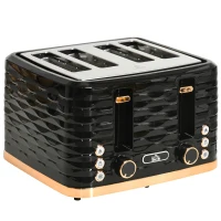 HOMCOM 4-Sleuven-Toaster, golfdesign, meerdere functies, kruimellade, Zwart(m-1)