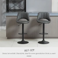 HOMCOM Set van 2 barkrukken, met een lederlook, draaibaar, verstelbaar in hoogte, met een voetensteun, metalen frame, afmetingen in de kleur grijs(m-4)