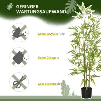 HOMCOM Kunstbamboe Boom Set van 2, 3 Stammen, Onderhoudsarm, 120 cm, Met Cementpot, Groen(m-6)