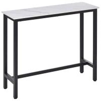 HOMCOM Bartafel met Marmerlook, Stalen Frame, Nivelleringspoten, 120x40x100 cm, Wit/Zwart(m-10)