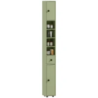 kleankin Colonne de rangement armoire haute pour salle de bain 1 tiroir 4 étagères réglables et 2 placards 20 x 20 x 180 cm vert(m-11)