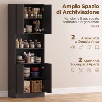HOMCOM Dispensa Cucina 170cm, Contenitore con Mensola Regolabile, Effetto Legno Nero(m-4)