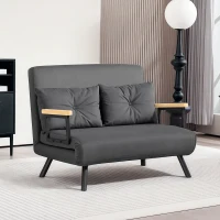 HOMCOM 4-in-1 Velvet-Feel Double Sofa Bed, with Pillows - Dark Grey(m-8)
