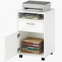 HOMCOM Caisson de bureau rangement bureau sur roulettes tiroir placard niche panneaux particules blanc(m-14)