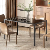 HOMCOM Mesa de Refeição de Vidro Mesa Retangular para 6 Pessoas com Pés de Metal  140x80x75 cm Preto(m-10)