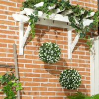 HOMCOM Set of 2 Decorative Artificial Plants, UV-protected Artificial Plant Topiary Rose Balls, Fake Plants for Home Indoor outdoor Decor, 28cm, White(m-10)
