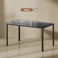 HOMCOM Mesa de Refeição de Vidro Mesa Retangular para 6 Pessoas com Pés de Metal  140x80x75 cm Preto(m-3)