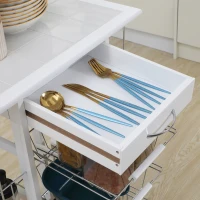 HOMCOM Carrello da Cucina con Cassetto, 4 Cesti e 4 Ripiani, in Metallo, Ceramica e Legno, 57x37x83 cm, Bianco(m-8)