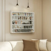 HOMCOM Vitrine de Parede com Prateleiras Ajustáveis e 2 Portas Corredeiras de Vidro para Coleções 80x9,5x60 cm Branco(m-10)