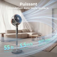 HOMCOM Ventilateur sur pied silencieux 20 dB, oscillation automatique 70°+90°, 12 vitesses, lumière LED et minuterie 12H(m-4)