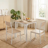 HOMCOM Three-Piece Minimal and Compact Dining Set, Oak Wood Effect(m-8)