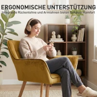 HOMCOM Gestoffeerde Stoel, Accentstoel, Scandi Ontwerp, Fluwelen Look, tot 120 kg, Rubberhout Poten, Geel(m-5)