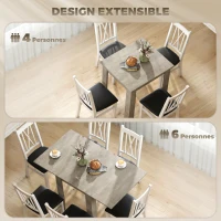 HOMCOM Table à manger extensible rectangle pour 4 à 6 personnes, table de cuisine 70-140 cm, patins en feutre, gris(m-4)