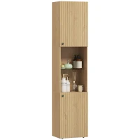 HOMCOM Armario de Baño Alto de 6 Niveles con 2 Puertas Estante de Vidrio Templado Estantes Ajustables 40x31x182 cm Roble(m-11)
