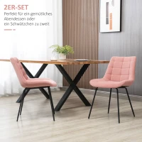 HOMCOM Set van 2 Eetkamerstoelen, Accentstoelen, Keukenstoelen, Retro-Design, Fluweelachtige uitstraling, 50 cm x 61 cm x 79 cm, Roze(m-4)