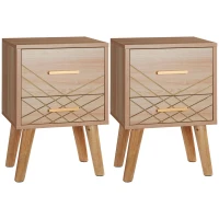 HOMCOM 2-Piece Scandinavian Bedside Tables with Drawers, Bedside Cabinets with Wood Legs, Natural(m-11)