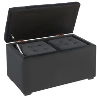 HOMCOM 3-teiliges Möbel-Set mit Stauraum, 2 x Sitzhocker, Polster-Sitztruhe, belastbar bis 130 kg, 75 x 40 x 42 cm, Dunkelgrau(m-11)
