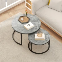 HOMCOM Set of Two Cement-Effect Stacking Tables - Grey(m-8)