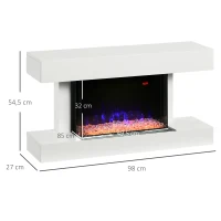 HOMCOM Chimenea Eléctrica 1000W/2000W con Temperatura Ajustable Silencioso Temporizador 15-25 m² 98x27x54,5 cm Blanco(m-3)