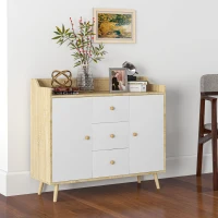 HOMCOM Credenza Moderna in Truciolato e Legno di Pino con 3 Cassetti e 2 Armadietti a 2 Livelli, 90x32x80A cm(m-2)