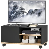 HOMCOM Móvel de TV com Rodas para Televisores até 42 Polegadas com 1 Porta 2 Compartimentos Abertos Prateleira 80x45x41 cm Preto(m-11)