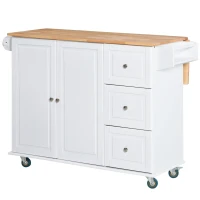 HOMCOM Isla de Cocina con Ruedas Carrito de Servicio con Encimera Extensible Cajones Barra y Especiero 128,8x75,5x92,5 cm Blanco(m-12)